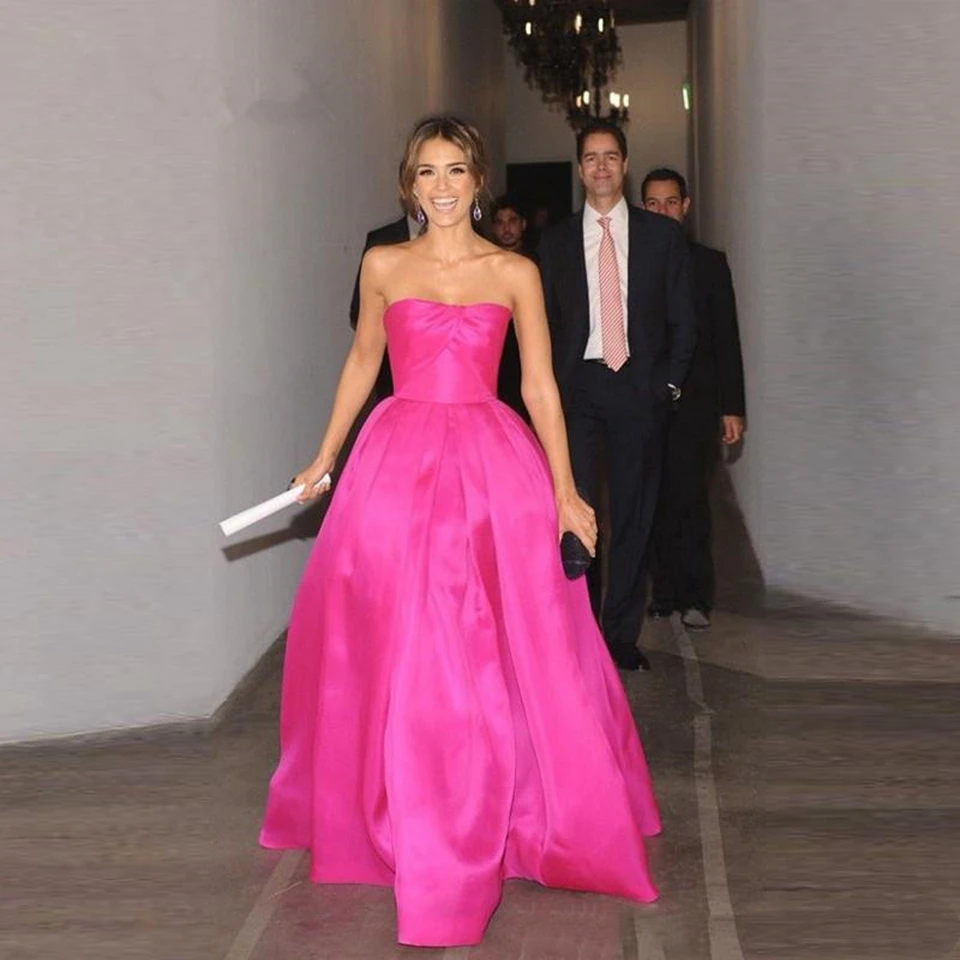 Pink Celebrity Prom Dresses 2020 Women Formal Party Night Vestidos Satin Robe Elegant A-Line Strapless Evening Gown Long Jurkjes