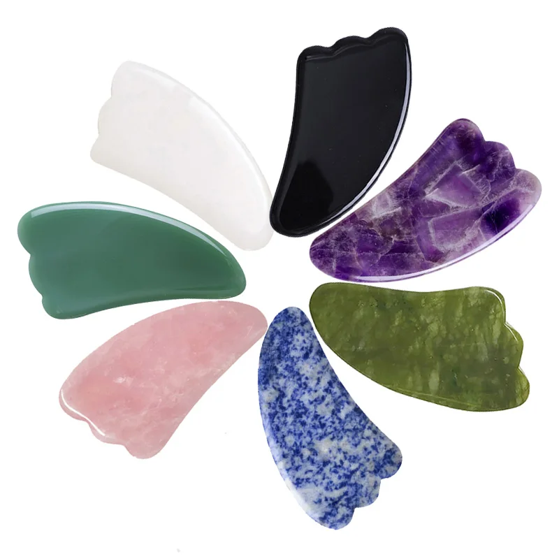 Gouache Scraper Rose Quartz Jade Stone Gua Sha Scraper Massage Tools Set Anti Wrinkle Skin  Beauty Care Face Back Neck Massagers