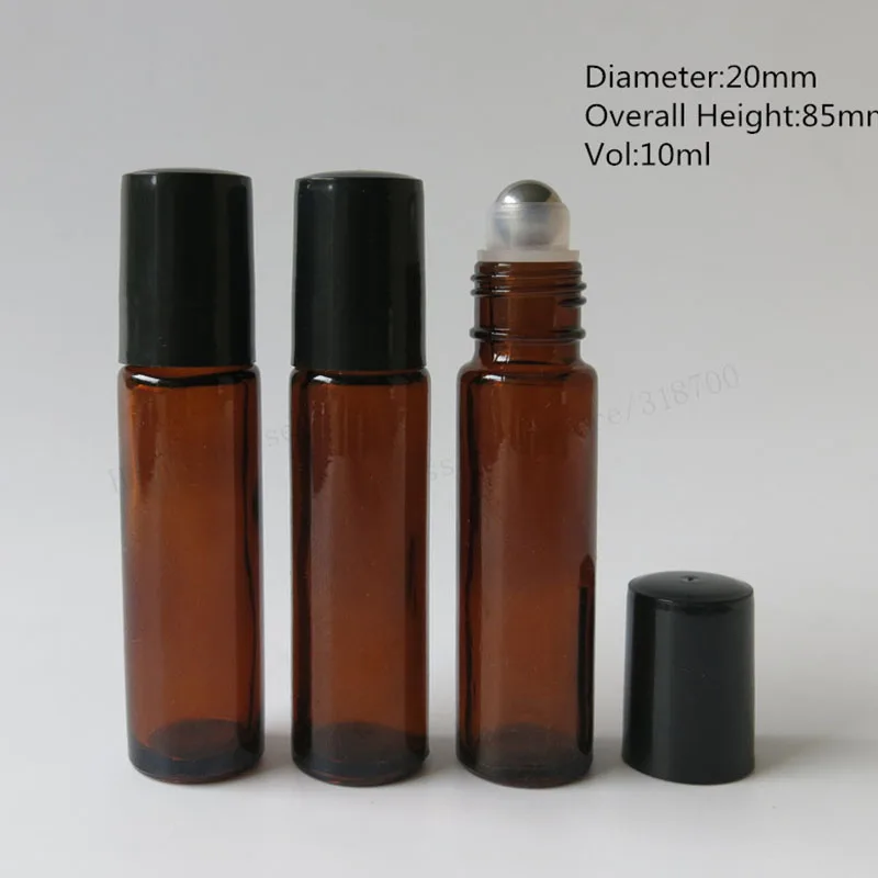 

30pcs/lot 10ml Brown Glass Roll-on Bottles with Stainless Steel Roller Balls 1/3oz Amber Glass Roll on Bottle For Essential Oil