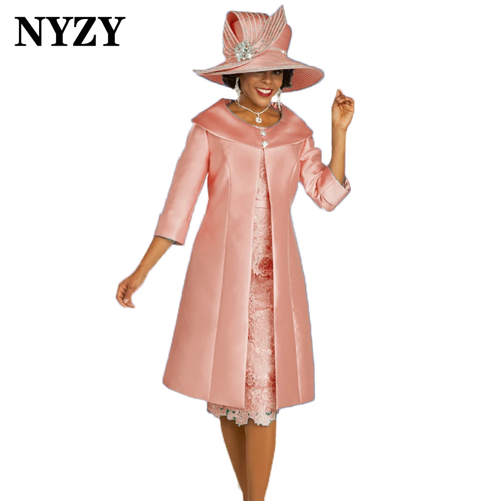 NYZY M336B African Wedding Party Dress Silver Grey Mother of the Bride Dresses with Coat Wedding Guest Dress Church Suits