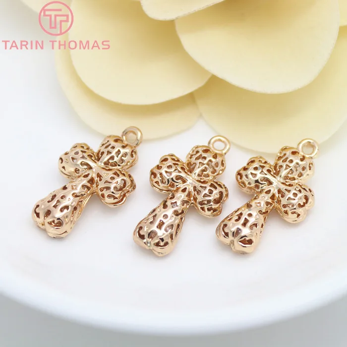 (602)6PCS 13x24MM 24K Champagne Gold Color Plated Brass Hollow Cross Charms Pendants High Quality Diy Jewelry Accessories