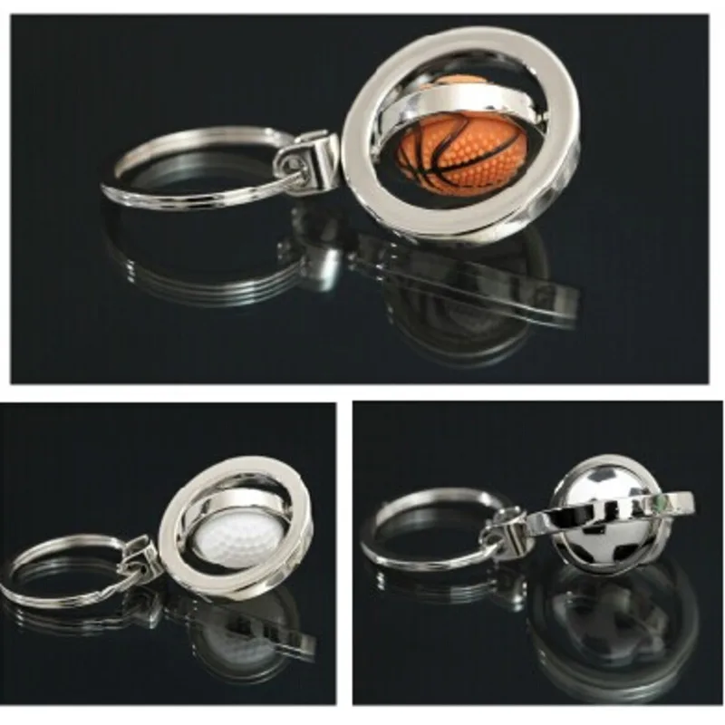 Creative Metal Keychain Rotable Basketball Football Golf Sport Souvenir Car Keyring Bag Boy Men Couple Pendant Club Gift Supply