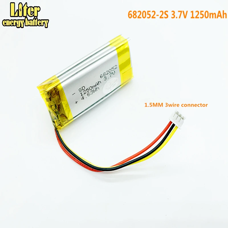 682052-2S 3.7V 1250 mAh Lithium polymer Battery 1.5MM 3 Wire plug For Pet GPS Hunting dog GPS DVR MP3 MP4 682052