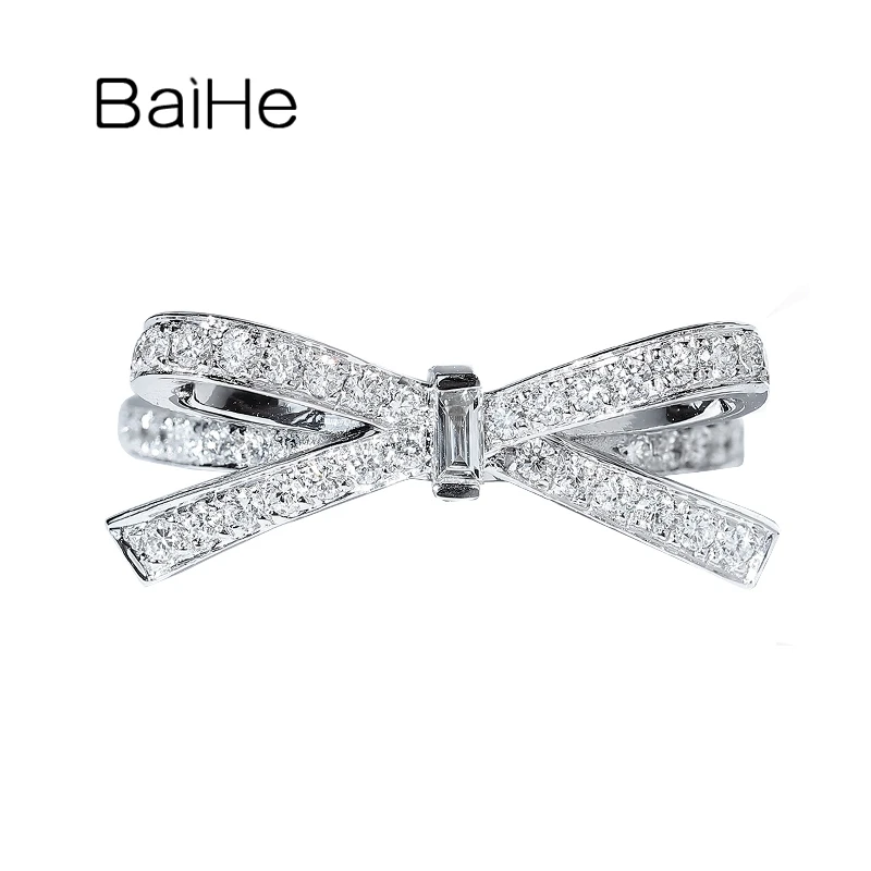 

BAIHE Solid 14K White Gold 0.40ct H/SI Natural Diamond Bowknot Ring Women Engagement Fine Jewelry Making Mowhiti Kopere Anillo