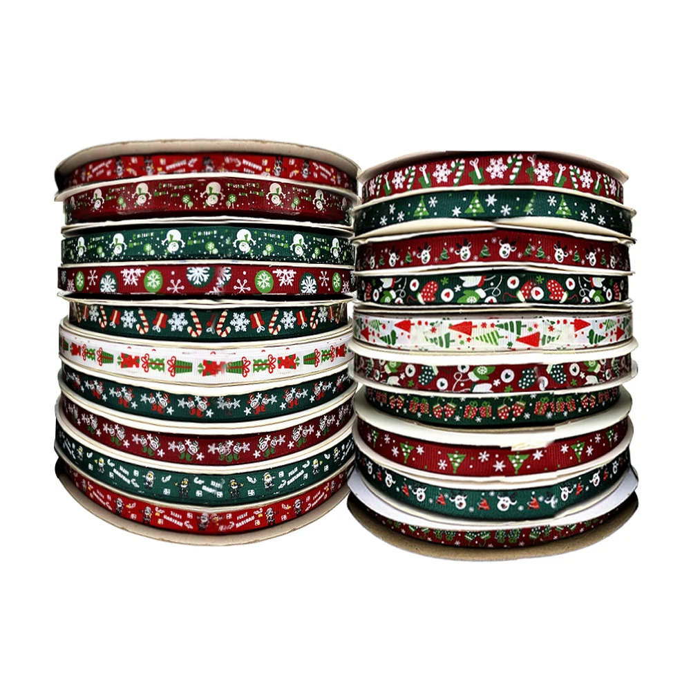 5 Yards Per Lot Christmas Themed Grosgrain Ribbons Designs for DIY Gifts Wrapping,Wedding Decoration Crafts,1cm/0.4'' Width