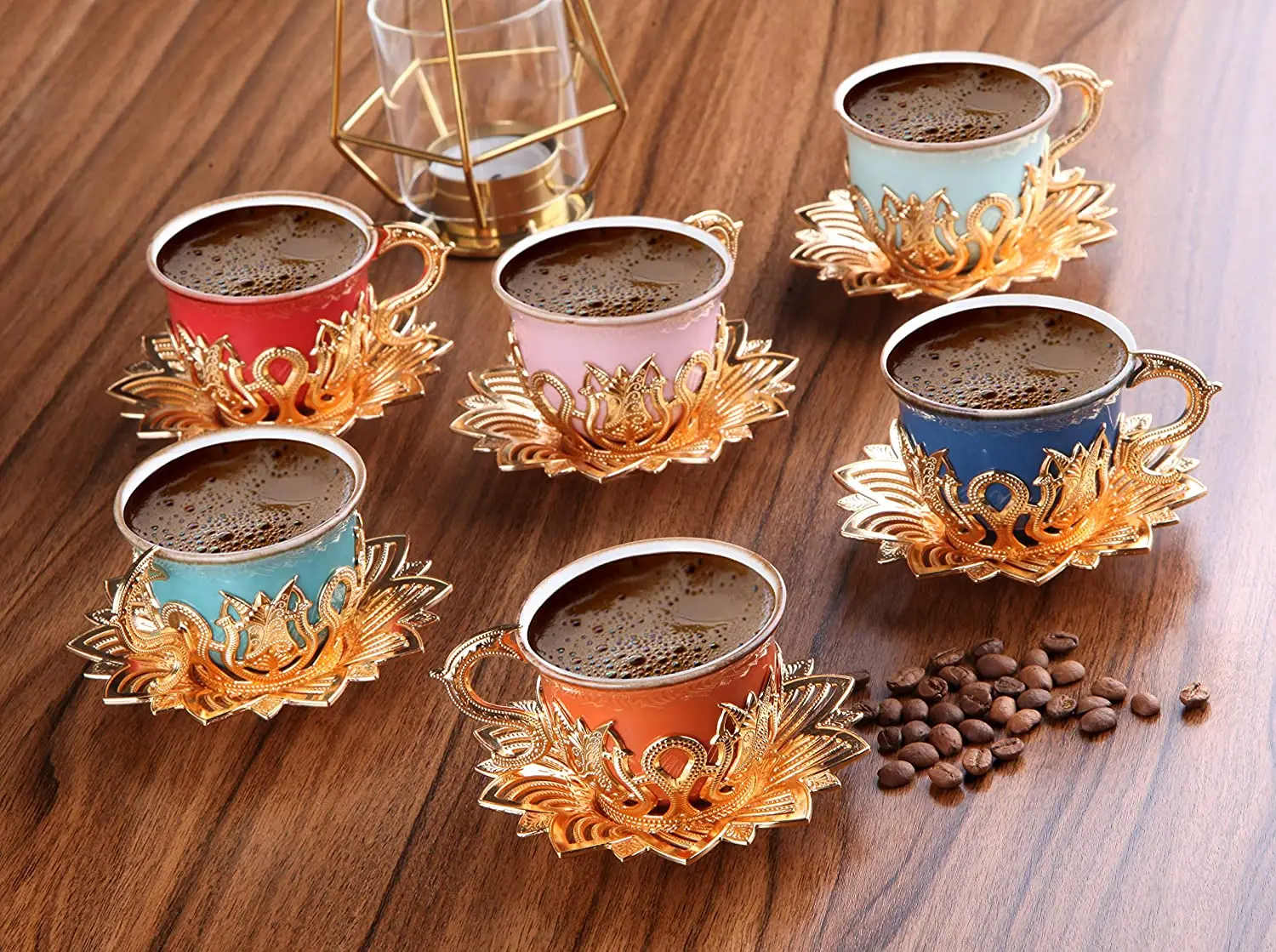 LaModaHome Espresso Coffee Cups with Saucers Set of 6, Porcelain Turkish Arabic Greek Coffee Cup and Saucer, coffee Cup for Wome