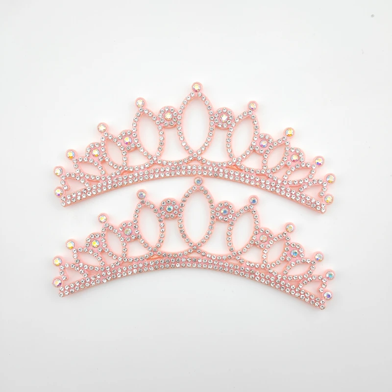 13.5*4.5CM Princess Rhinestone Pink Crown Applique For Craft Wedding Clothing Decor Patch DIY Headwear Hair Clip Accessories