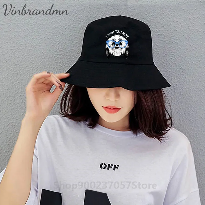 Cheap online Kawaii shitzu dog cute shih tzu dog Panama Bucket Hat lovely shihtzu dog on sale lovers group team Bucket Cap