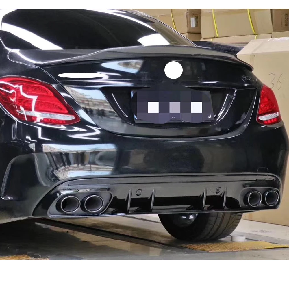 ABS Rear Bumper Diffuser With Round Tips for Benz W205 S205 C200 C300 C400 C450 C43 C63 with Amg Pacakge 15 - 22