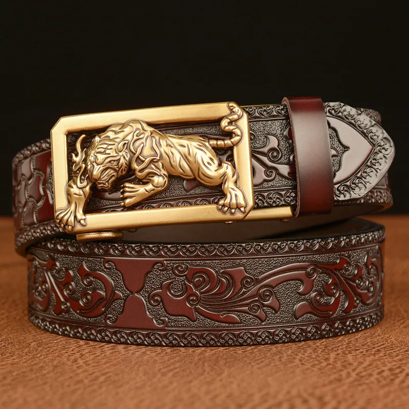 

Tiger Shape Buckle Belts For Men Luxury Genuine Leather Famous Brand Belt Men Waist Strap Cow Leather Belt Strap Waistband