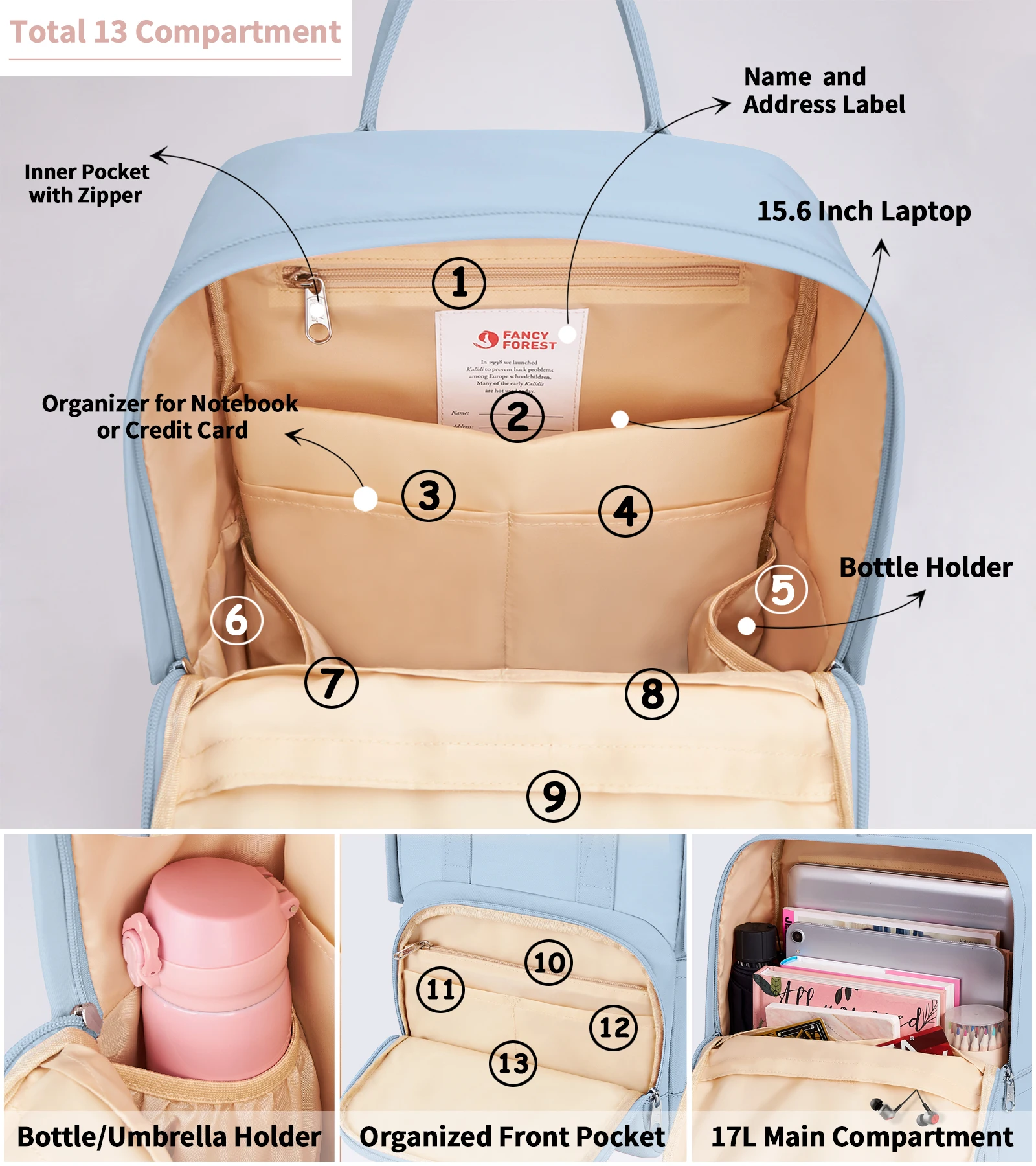 Zaino Casual kaldi zaino per Laptop da 17 pollici per uomo donna borsa da scuola per College da viaggio resistente all'acqua