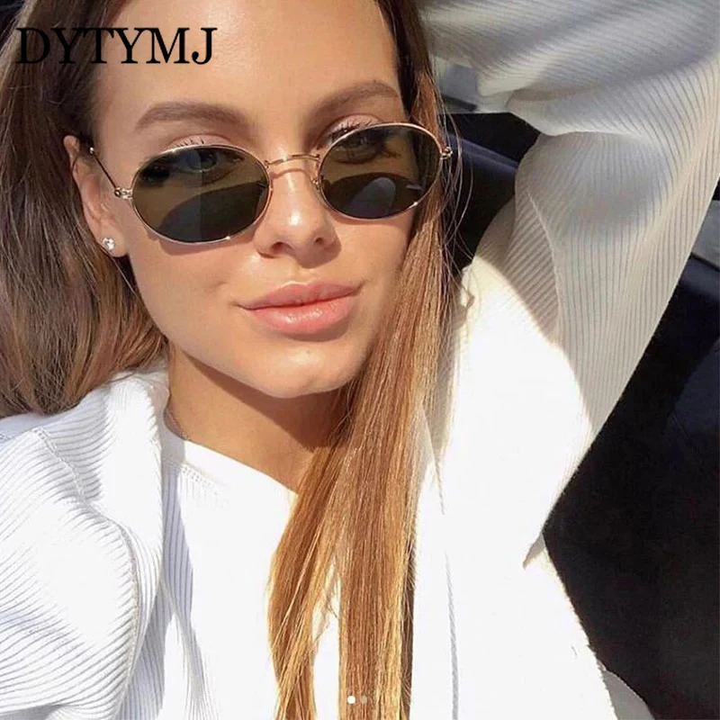 DYTYMJ Retro Alloy Sunglasses Women Metal Round Sunglasses Women Vintage Oval Sun Glasses for Men Luxury Designer Gafas De Sol