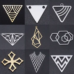10pcs/lot Geometric DIY Charms Wholesale 316 Stainless Steel Triangle Sexangle Connectors Charm Hexangon Cross Jewelry Pendant
