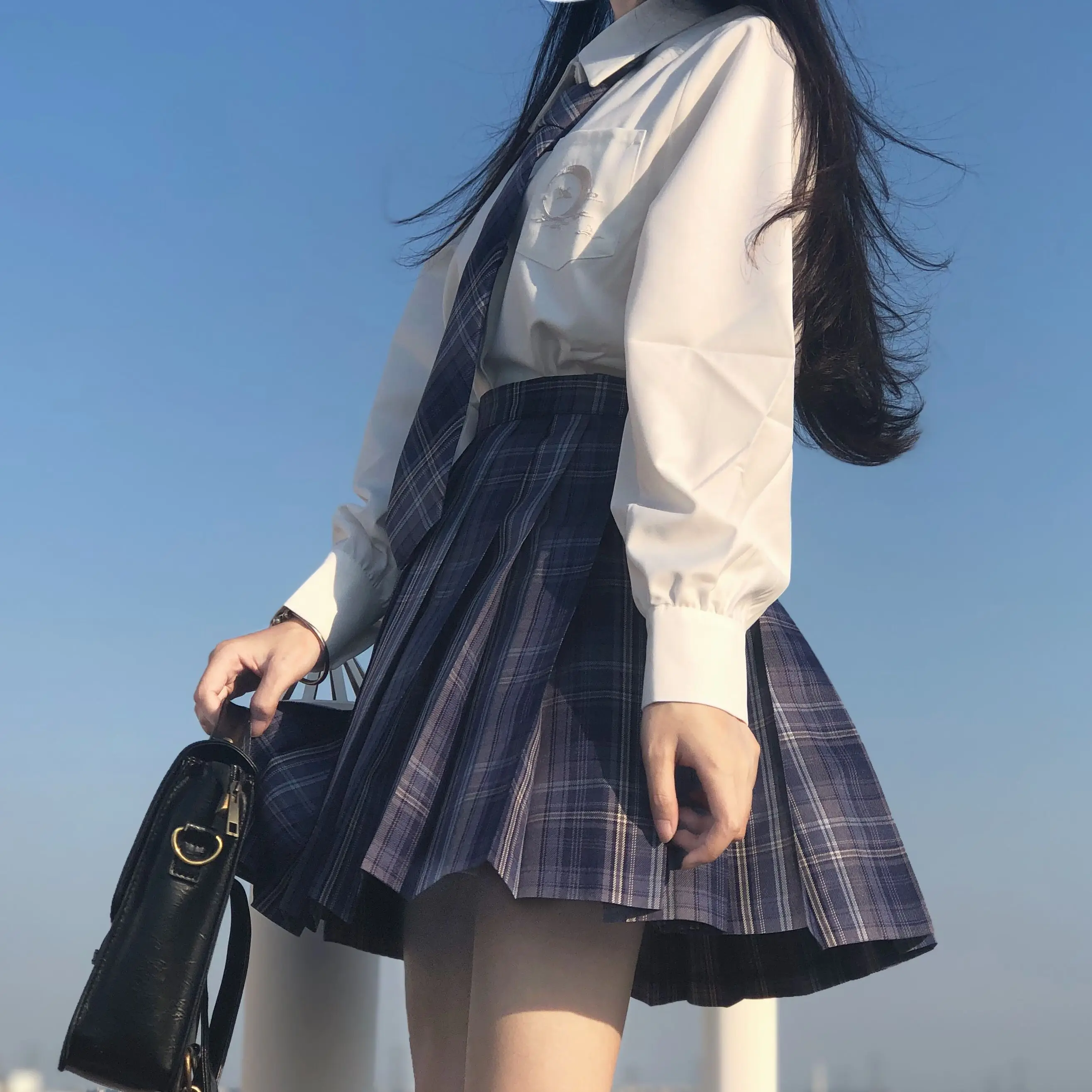 [Crane under the moon] Girls Long/Short Sleeve High Waist Pleated Skirts Plaid Skirts Women Dress For JK School Uniform Students