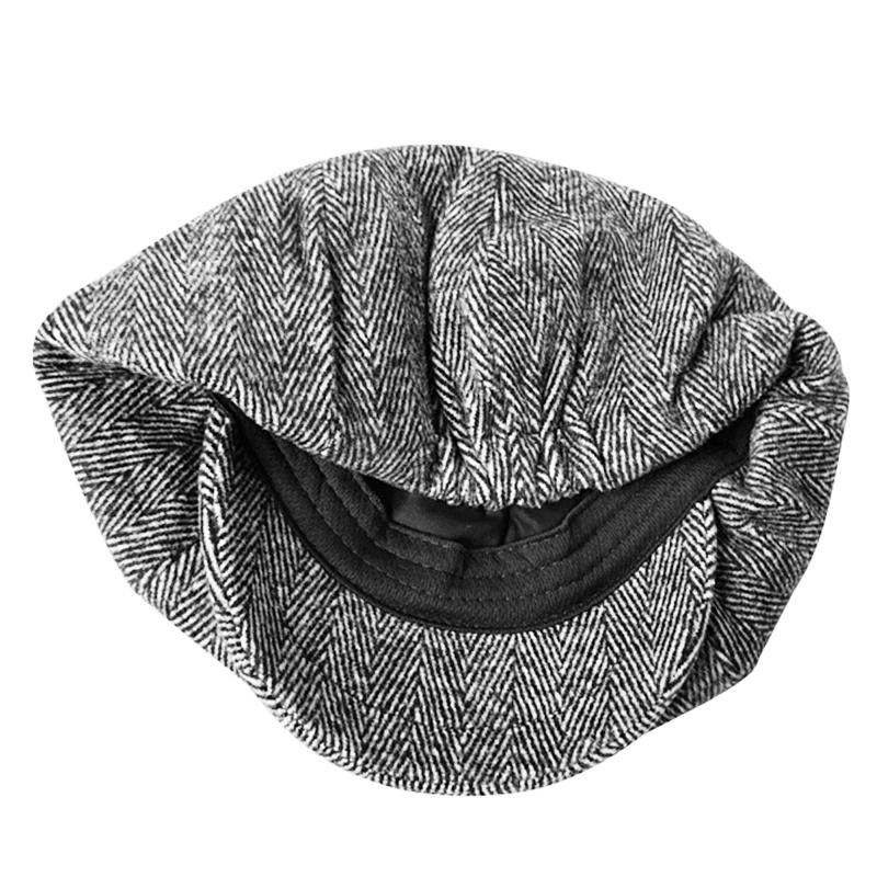 Newsboy Hat Men Gray Wool Octagonal Cap Spring Autumn Winter Herringbone Baker Boy Hat Men\'s Stylish Caps Eight-Blade Cap NM06