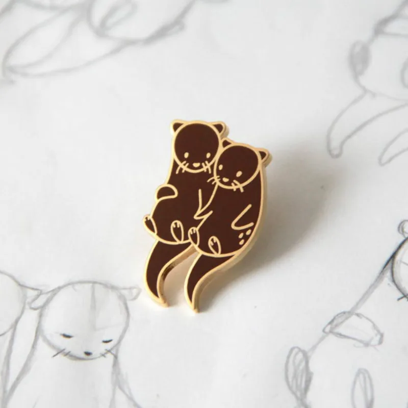 Cute Otters Holding Hands Enamel Pins Fashion Cartoon Animal Brooch Metal  Lapel Pin Badge Backpack Jewelry Gifts 2021