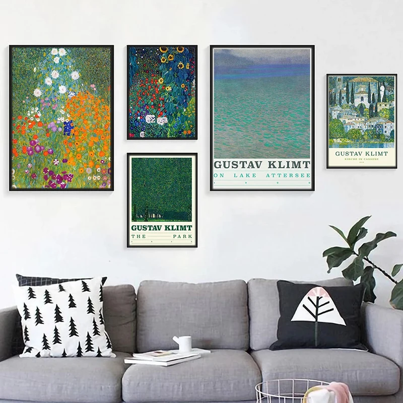 Famous Gustav Klimt’s Canvas Painting Flowers and Landscapes Posters Prints Wall Art Pictures