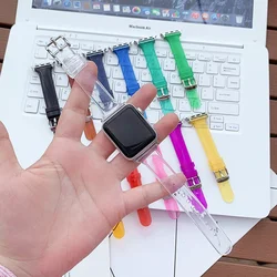 IWatch 2 3 4 5 6 SE Apple watch용 투명 시계 스트랩 38mm 42mm 40mm 44mm, 노란색 TPU 패션 교체 팔찌 손목
