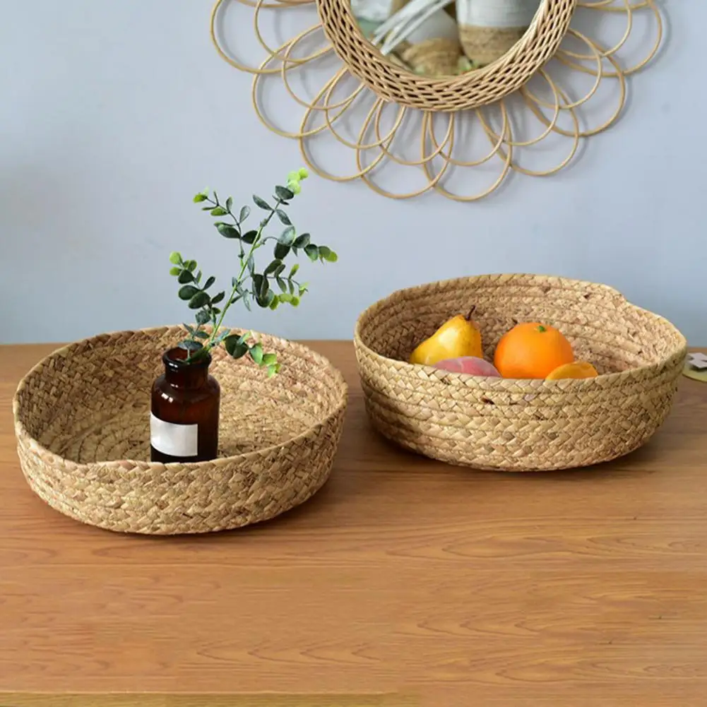 Round Storage Basket Useful Multi-Functional Sundries Fruit Holder Straw Woven Basket Universal Kitchen Storage Baskets Supplies