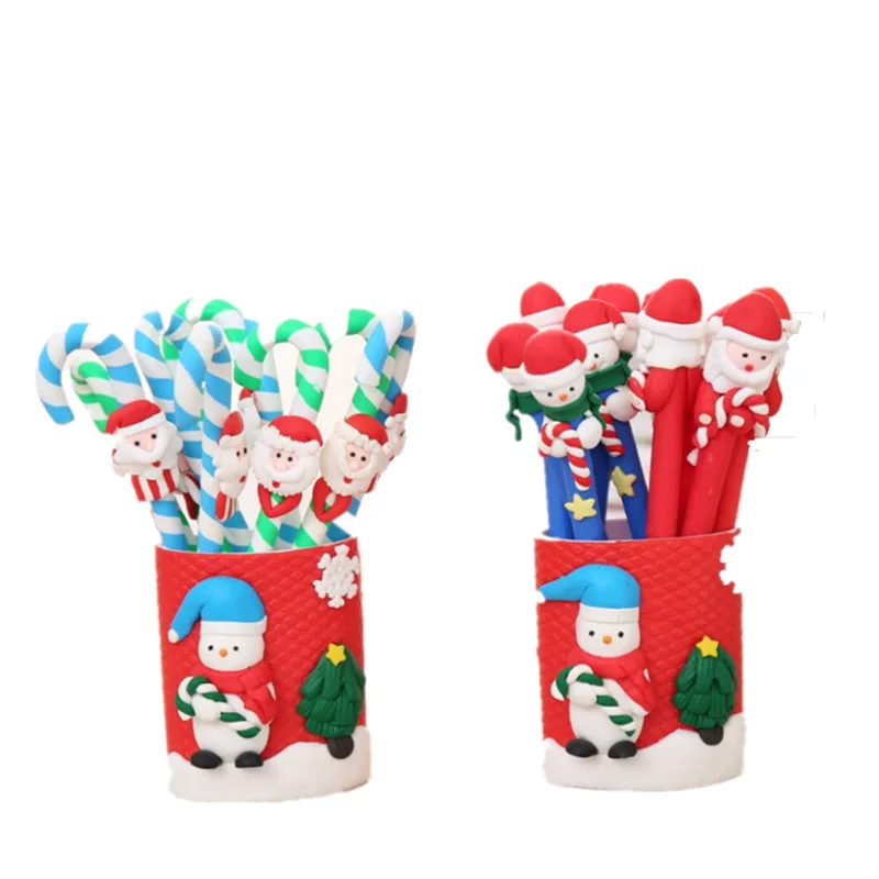 

24PCS Santa Claus Snowman Student Small Gift Christmas Craft Pen Christmas Prize Soft Pottery gel Pens stationery