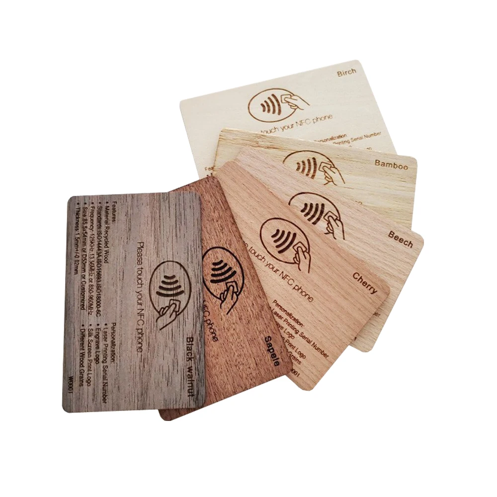 Custom Printing Beech Black Walnut Bamboo Birch Sappele Cherry Wooden Smart Card RFID NFC 213 Wood Hotel Key Tag