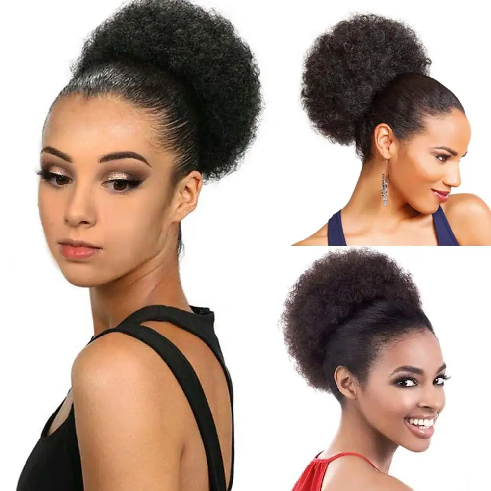 

Synthetic Afro Chignon Bun Kinky Hair Postiche Cheveux High Temperature Fiber Drawstring Ponytail on Puff Hair Bun For Kids