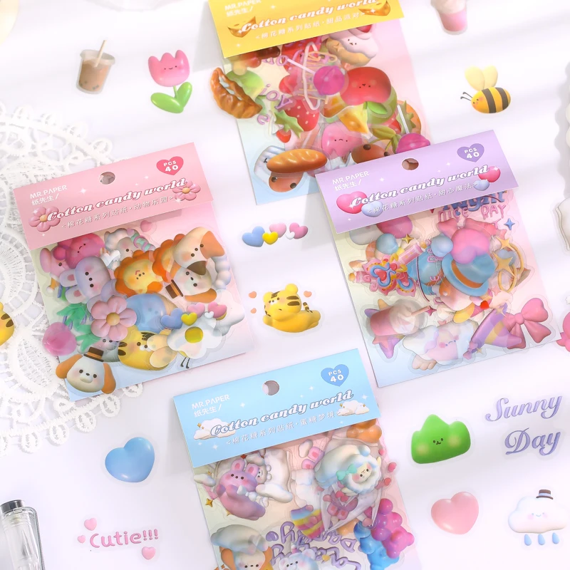 

40pcs Marshmallow 3D Effect Stickers Aesthetic INS Cute Animal Fruit Scrapbook DIY Phone Case Water Cup Waterproof Deco Stickers