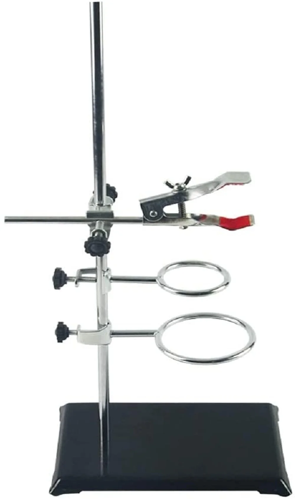 Product Image Laboratory Grade Metalware Set-with Support Stand 2Retort Rings Rod(Length19.7") 2Pcs Rubber Pipette Filler
