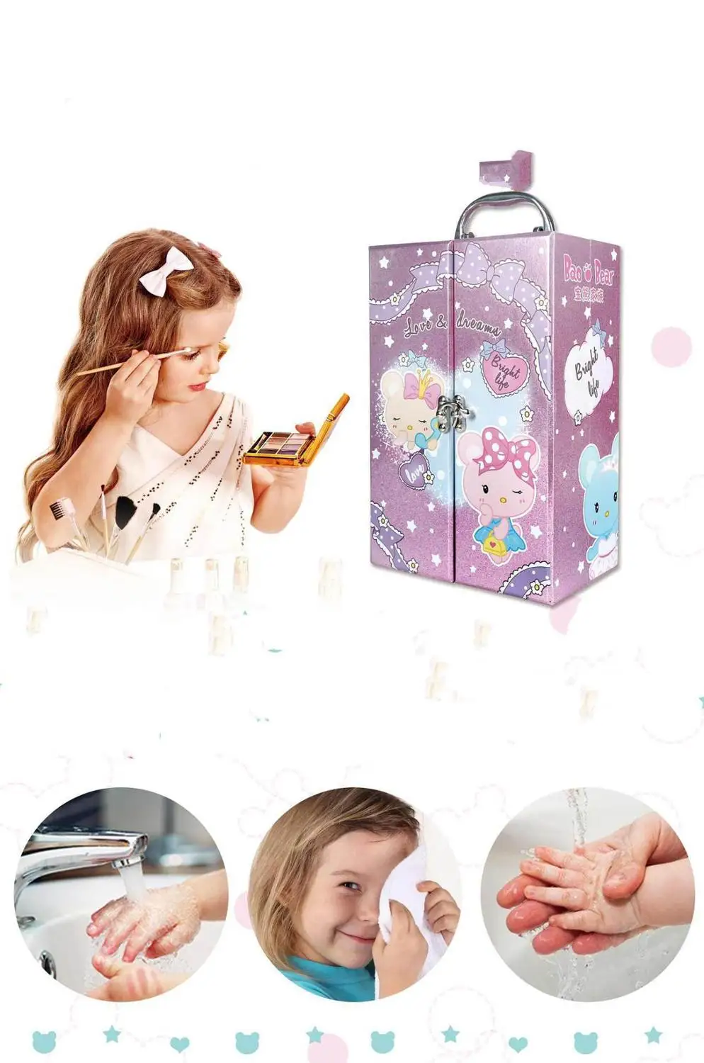 Holiday Gift for baby girl 17.5*12*28cm Princess Girl Toys Pretend Play Make up Cosmetics dressing box toys Portable beauty bag