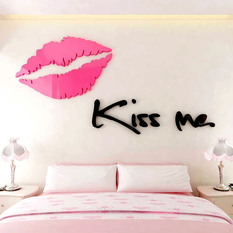 Kiss me Lips Acrylic Wall Stickers for Living room Bedroom DIY Wall Stickers Home decor Fashion art Ceramic Tile Stickers