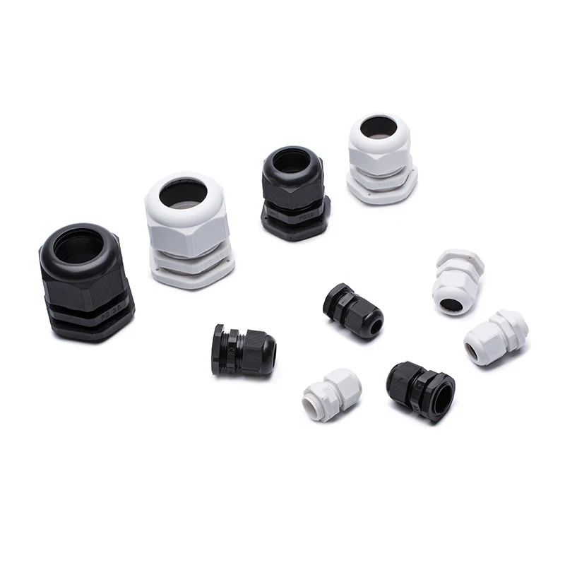 Waterproof Cable Gland 10pcs Cable entry IP68 PG7 for 3-6.5mm PG9 PG11 PG13.5 PG16 PG19/21/ White Black Nylon Plastic Connector