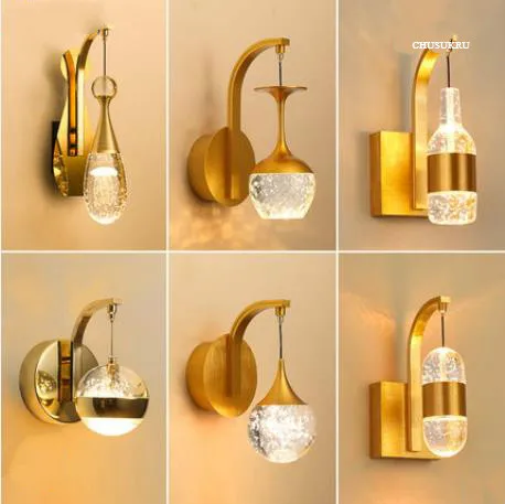 

European Style Gold Crystal Wall Lamp Dining Room Living Room Bedroom Bedside Balcony Porch Corridor Aisle Mirror Front Light