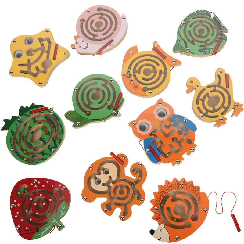 

Wooden Animal Brain Maze Toy Children Magnetic Track Teaser Jigsaw Board Labyrint Kid Educational Montessori Learning Puzzle Toy