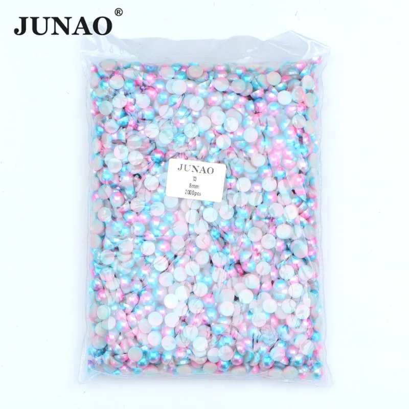 JUNAO 3 4 5 6 8 10mm Acrylic ABS Beads Half Round Pearl Imitation Decoration Flatback AB Colors Beads for Clothing Accessories