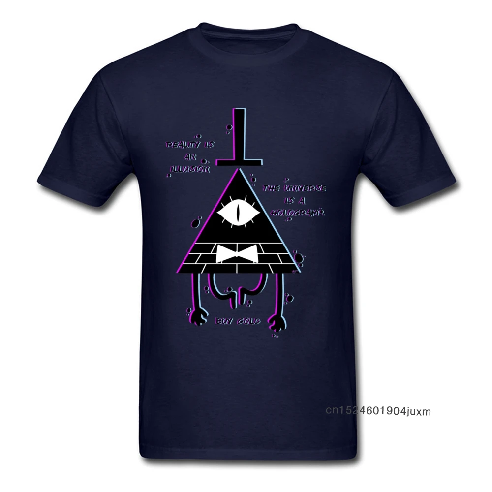 Male Tshirt Illusion Gravity Fall T Shirt Illuminati T-shirt Men Summer Big Size Cotton Crewneck Clothes Geometric Pattern Funny