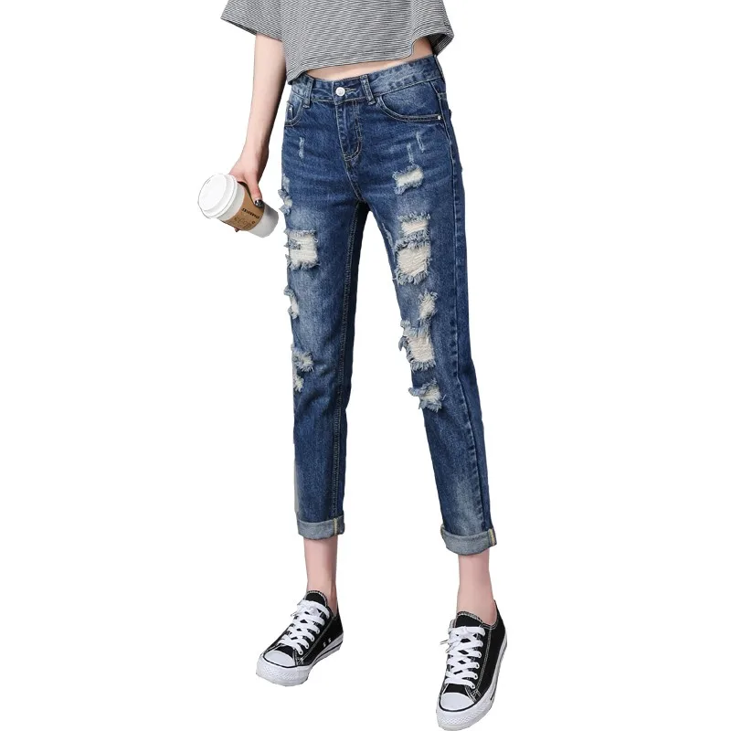 

Ripped Women's Loose Jeans Spring and Autumn Women Pants New Thin Wild Ladies Beggar Pants Jeans