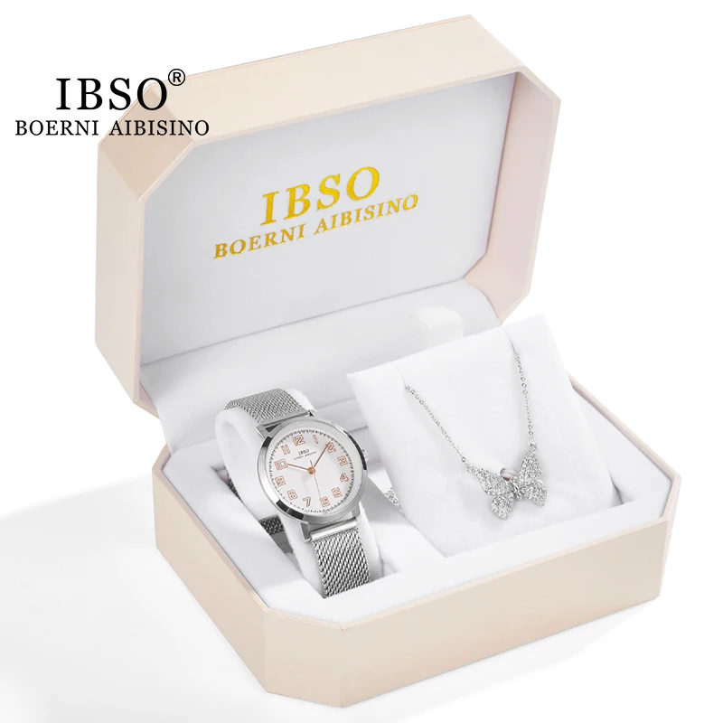 IBSO Brand Women's Watch Gift Set Fashion Necklace Watch Set Female Jewelry Set Fashion Creative Quartz Watch Birthday Gift