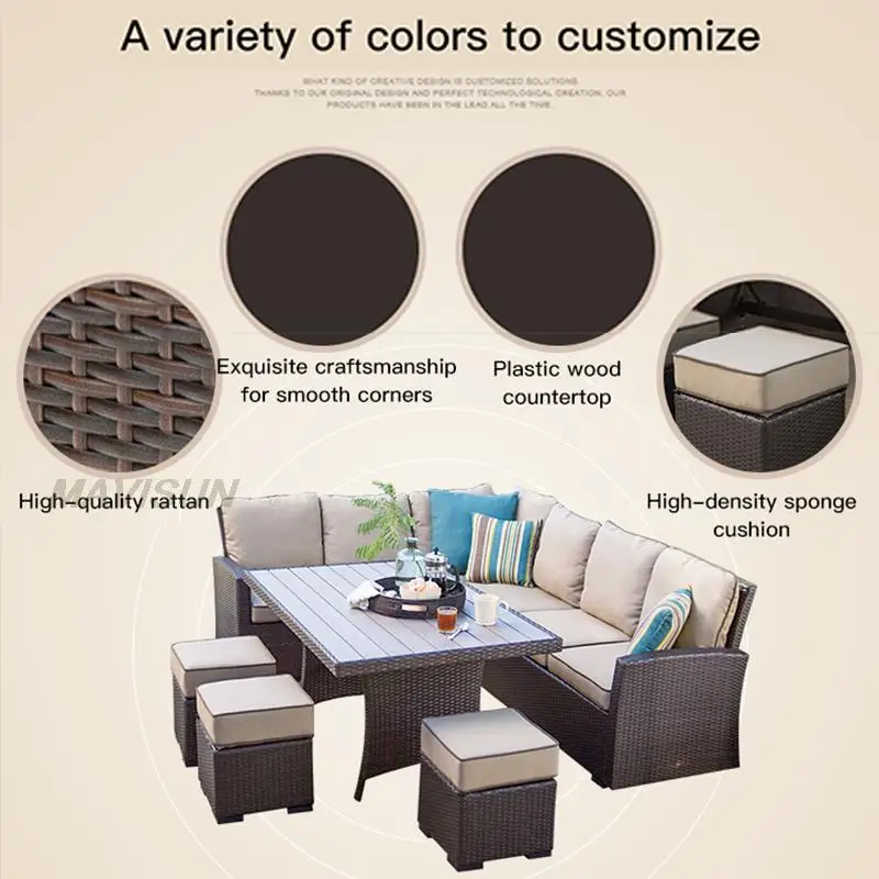 Nordic Rattan Outdoor Sofa Set with Coffee Table for Courtyard Balcony Patio - Leisure Garden Furniture Corner Sofas