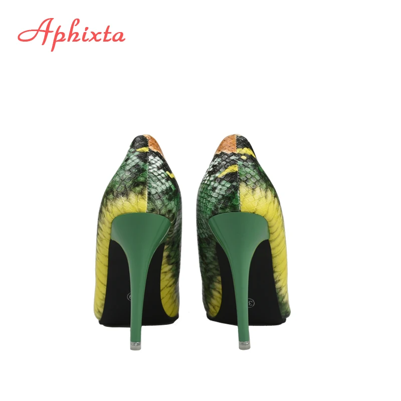 Aphixta Snake Prints Leather Pumps Women Shoes 10cm stiletto Heels Pointed Toe Office Party Dress Shoes Woman Big Size 42