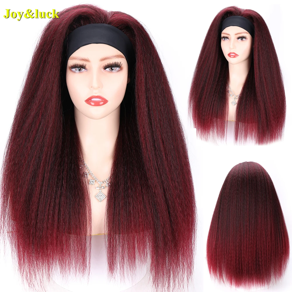 Synthetic Headband Wig Burgundy Long Kinky Straight Wigs For Africa Women Full Machine Natural Afro Hair Wigs