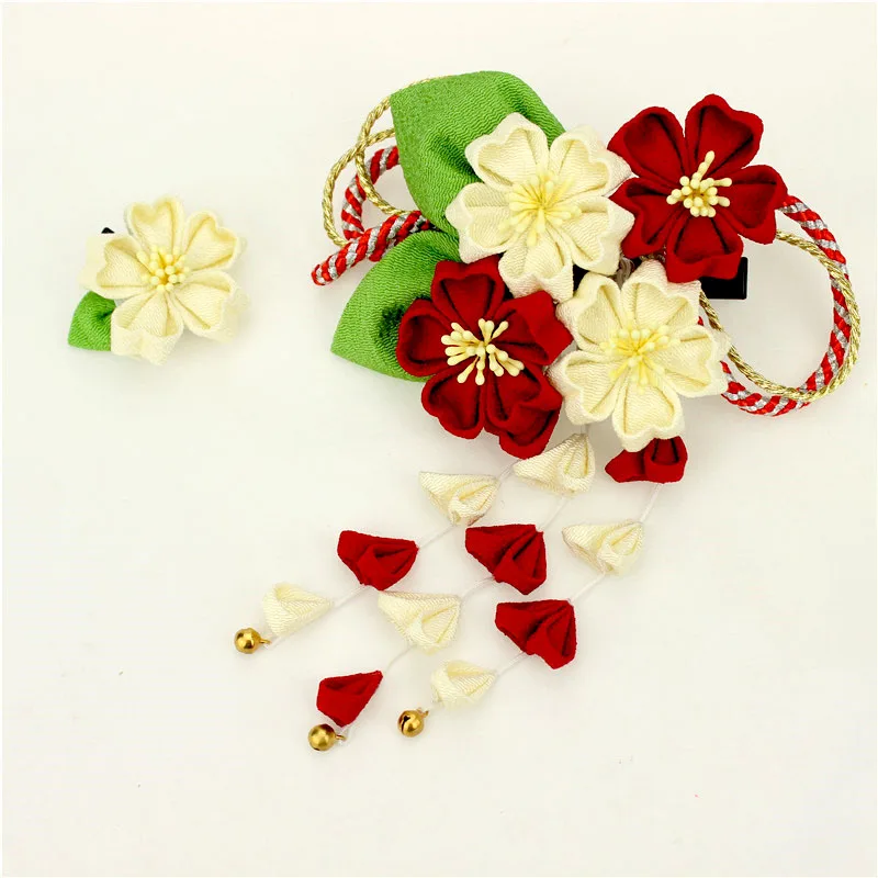 Adorno grande de flores Kanzashi para el pelo, borlas de glicina de estilo japonés, Kimono rojo Sakura, Yukata, accesorios de novia hechos a mano, 2 uds.