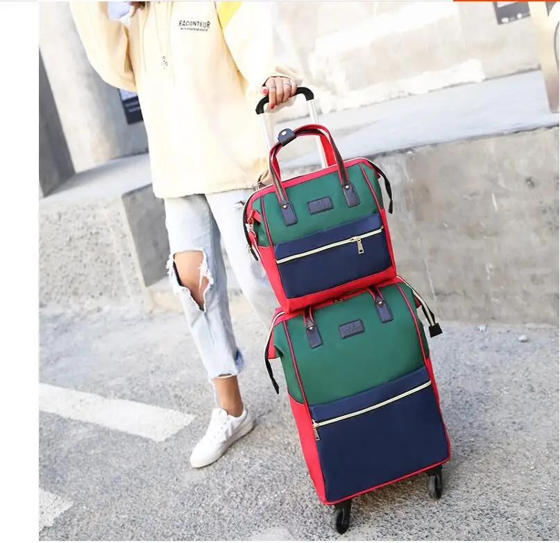 Women travel Trolley Bag with wheels Carry-On Luggage Backpack with handbag Trolley Bags Rolling Suitcase Wheeled bag for travel