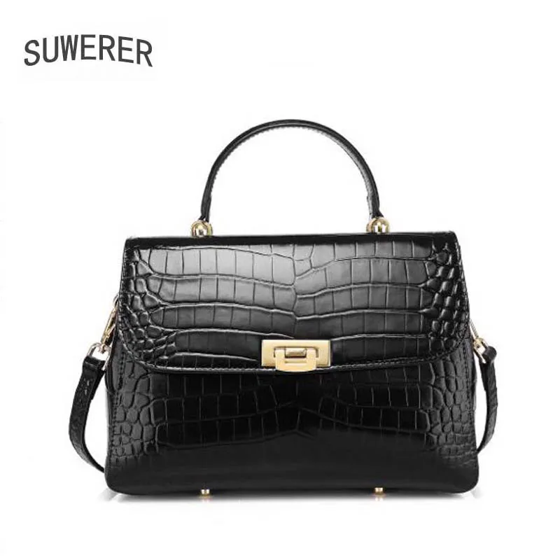 

SUWERER New Women Genuine Leather Bags real cowhide leather shouler bag women luxury handbags Crocodile pattern Female bag