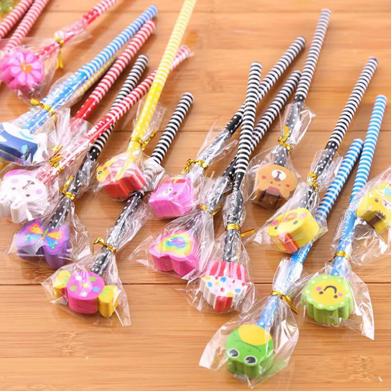 2pc Creative Cartoon Animal Wood Pencil Eraser Pencil New Standard Child Student Learning Stationery School Office Supplies