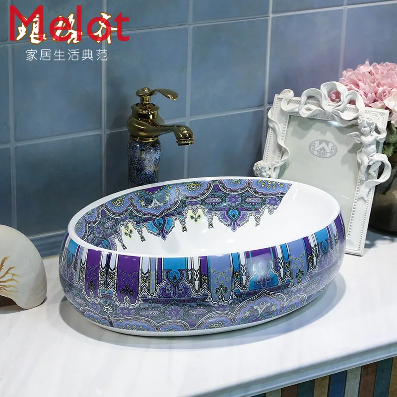 Table Basin Wash Basin Household Bathroom Table Wash Basin Hand-Painted Art Basin Ceramic Wash Basin