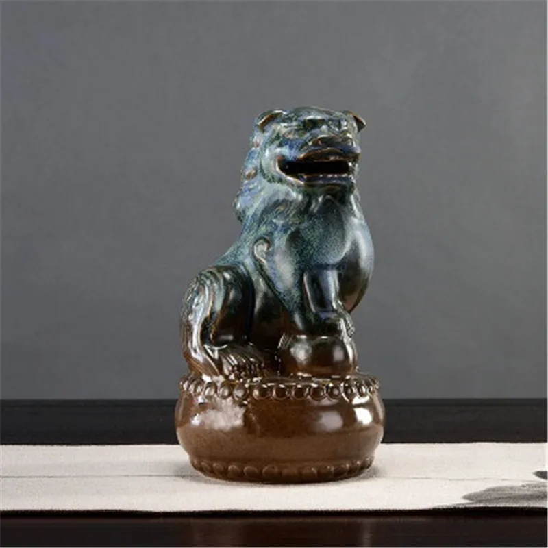 RETRO LIVING ROOM STUDY LION POTTERY DECOR CHINESE STYLE HAND MADE ANIMAL UNDERGLAZED FIVE CERAMIC SCULPTURE ART&CRAFT X5404