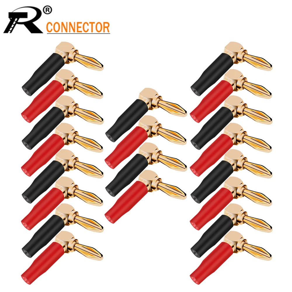 

20PCS Soft Plastic Right Angle Banana Plug Audio Speaker Screw Banana Gold Plated Bend 90 Degree Banana Connector 4mm Wire Hole