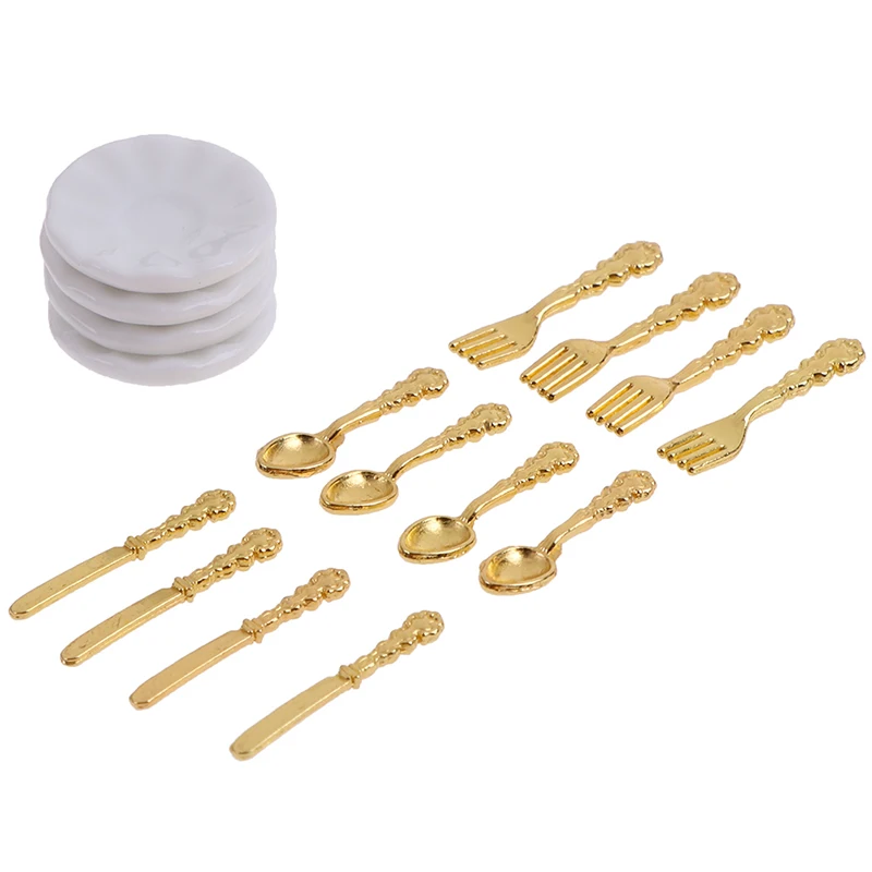 

12 шт./лот 1:12 керамическая тарелка нож вилка ложка посуда имитация кухонной еды мебель игрушки кукольный домик Миниатюрные аксессуары