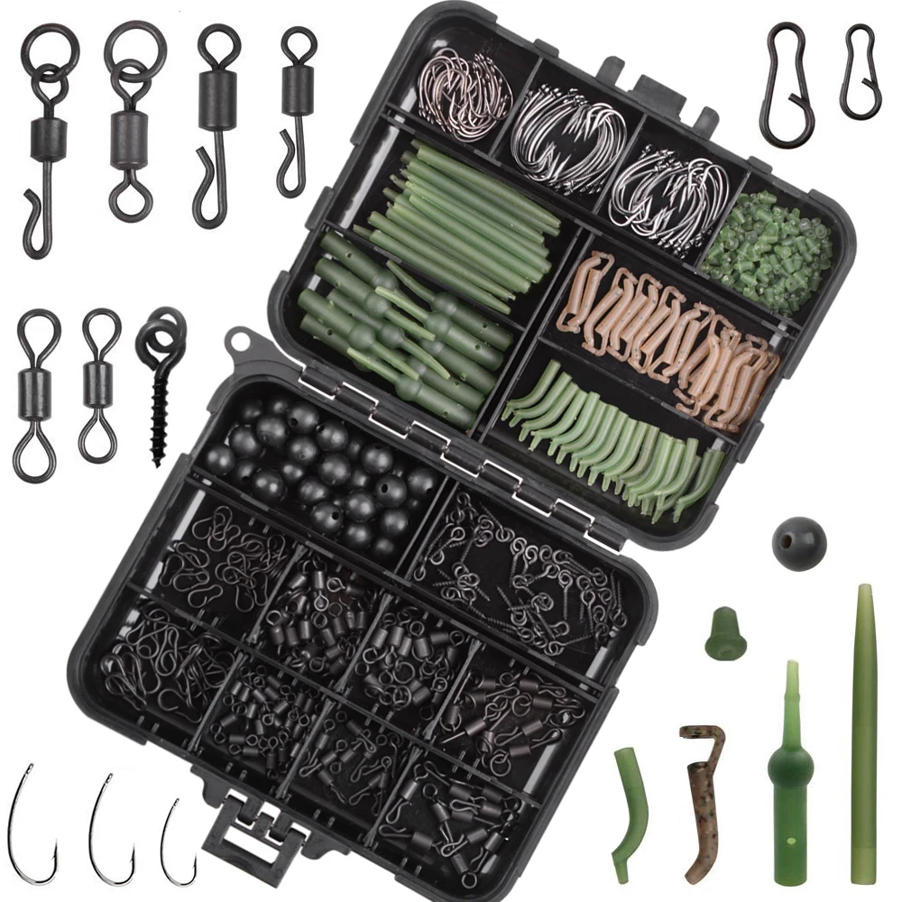 520Pcs/Box Carp Fishing Tackle Kit Fishing Swivels Snaps Anti Tangle Sleeves Hook Stop Beads Boilie Bait Screw Accessories