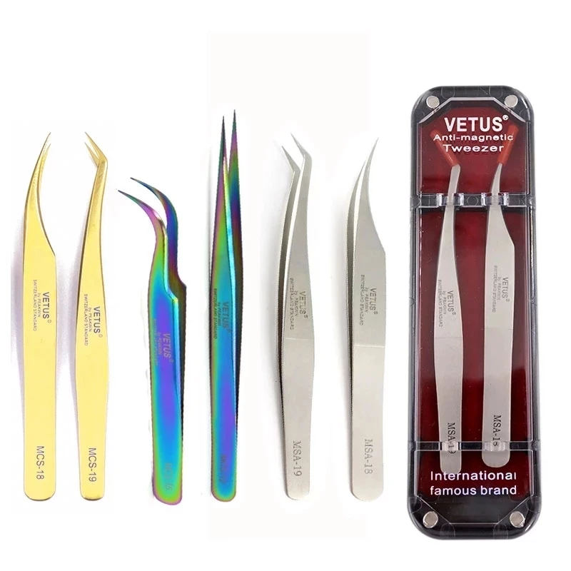 

Vetus Stainless Steel Precision Eyelash Tweezers Excellent Closure for 3D 6D Volume Eyelashes Extension Makeup with Box